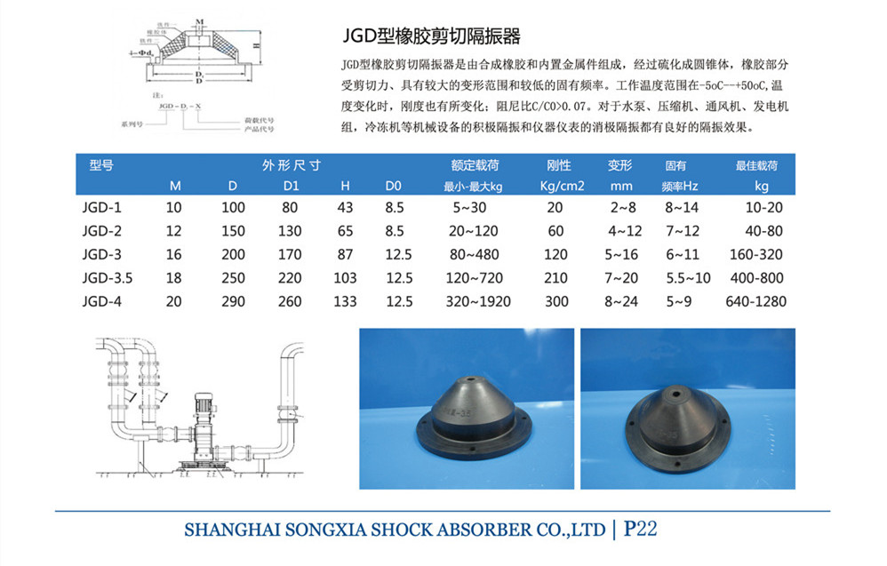 JGD型橡胶剪切隔震器参数